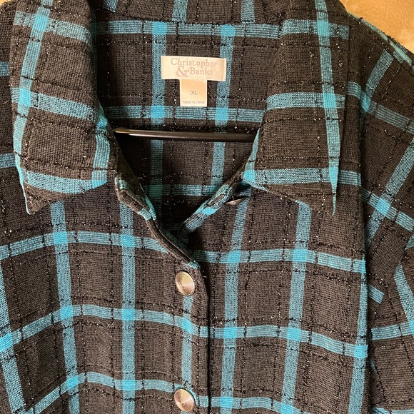 Christopher & Banks Black and Blue Plaid Button-Up Shirt Blazer perfect - Picture 4 of 5